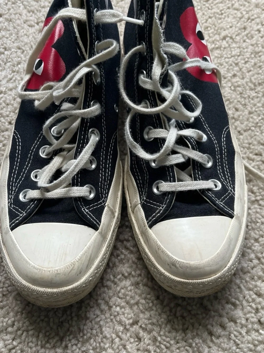Converse Black High-Top Sneakers with Red Heart Eyes Graphic